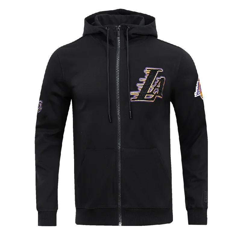 NBA LOS ANGELES LAKERS CLASSIC CHENILLE MEN'S FZ PO HOODIE (BLACK)