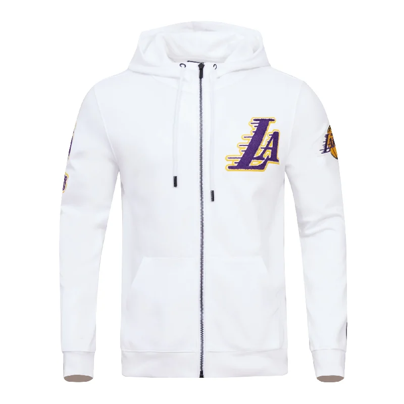 NBA LOS ANGELES LAKERS CLASSIC CHENILLE MEN'S FZ PO HOODIE (WHITE)