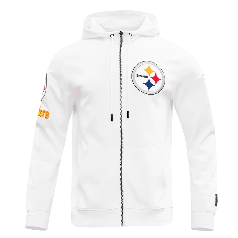 NFL PITTSBURGH STEELERS CLASSIC CHENILLE MEN'S DK FZ HOODIE (WHITE)