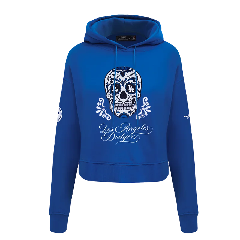 MLB LOS ANGELES DODGERS SUGAR SKULL WOMEN'S FLC CROPPED PO HOODIE (DODGER BLUE)