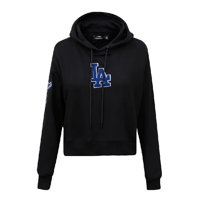 MLB LOS ANGELES DODGERS CLASSIC WOMEN'S CROPPED PO HOODIE (BLACK)