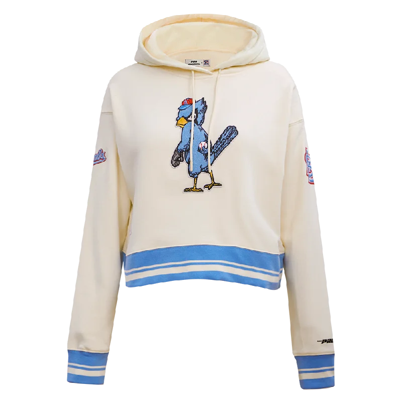 MLB ST. LOUIS CARDINALS RETRO CLASSIC WOMEN'S CROPPED PO HOODIE (EGGSHELL/ UNIVERSITY BLUE)