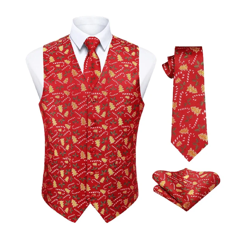 Christmas 3pc Suit Vest - RED-TREE