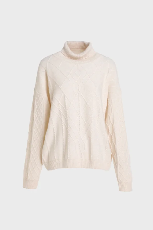 Diamond Knit Turtleneck Cashmere Sweater