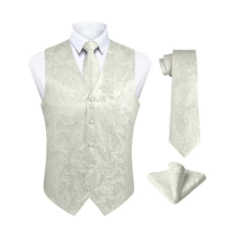 Floral 3pc Suit Vest Set - E-04 WHITE 2