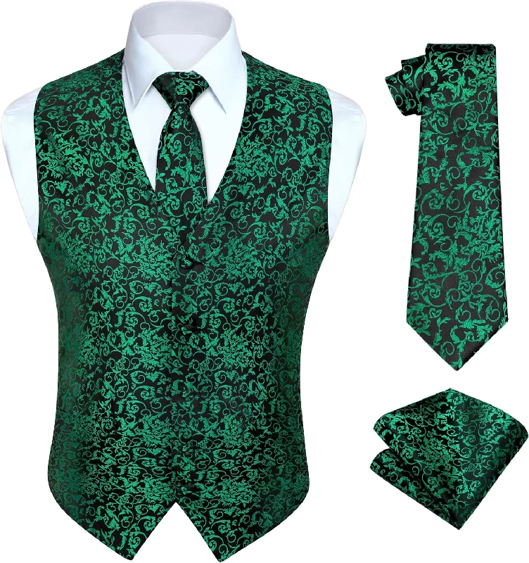 Floral 3pc Suit Vest Set - GREEN/N4