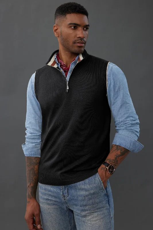 Men Stand Collar Sweater Vest Sleeveless Zip-up Neck Pullover Knitwear