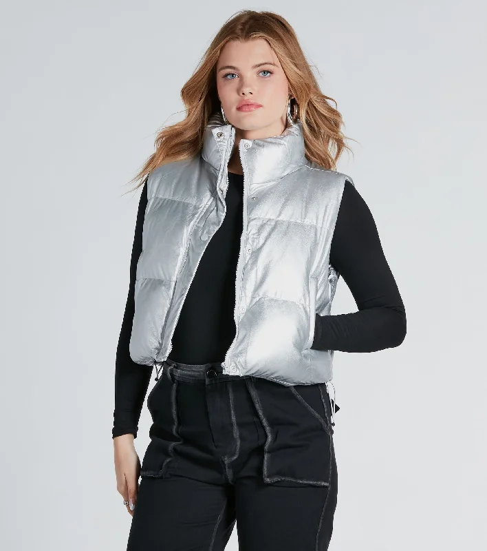 On Your Radar Metallic Puffer Vest