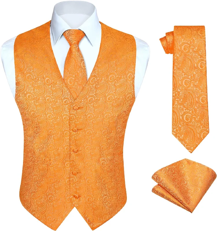 Paisley 3pc Suit Vest Set - ORANGE