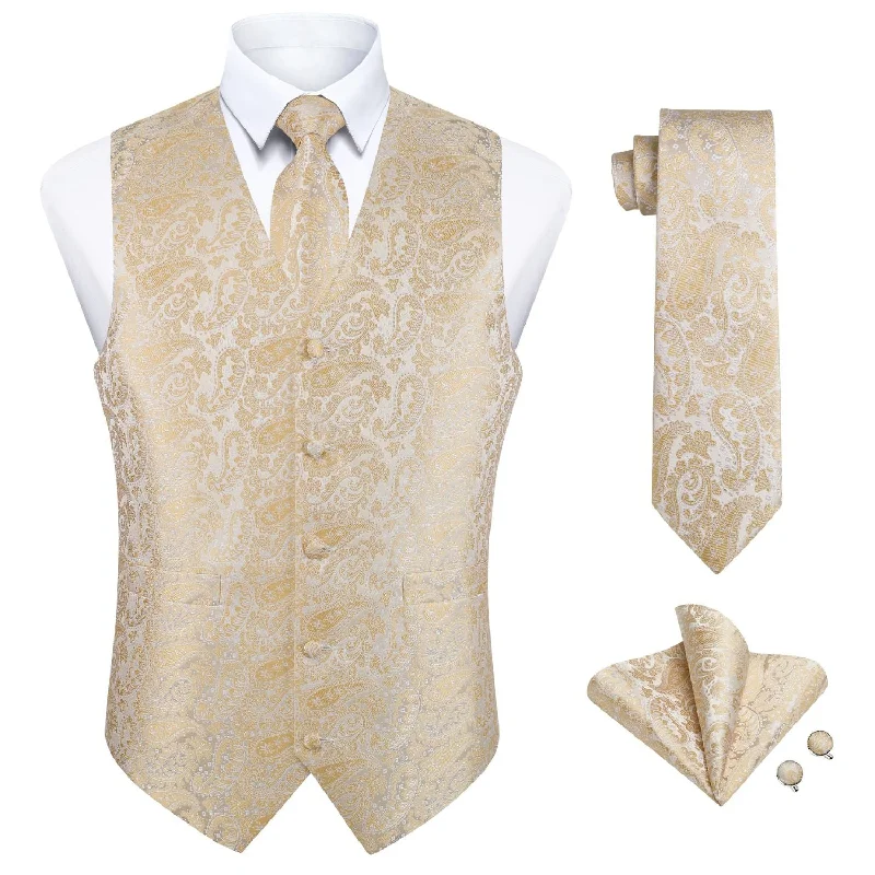 Paisley 4pc Suit Vest Set - CHAMPAGNE GOLD