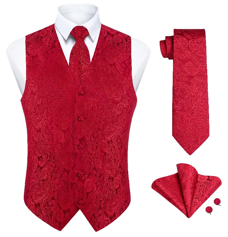 Paisley 4pc Suit Vest Set - RED 2