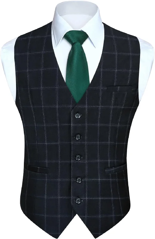 Plaid Slim Suit Vest - BLACK-5