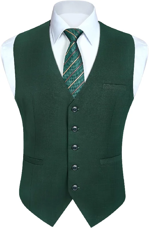 Plaid Slim Suit Vest - DARK GREEN