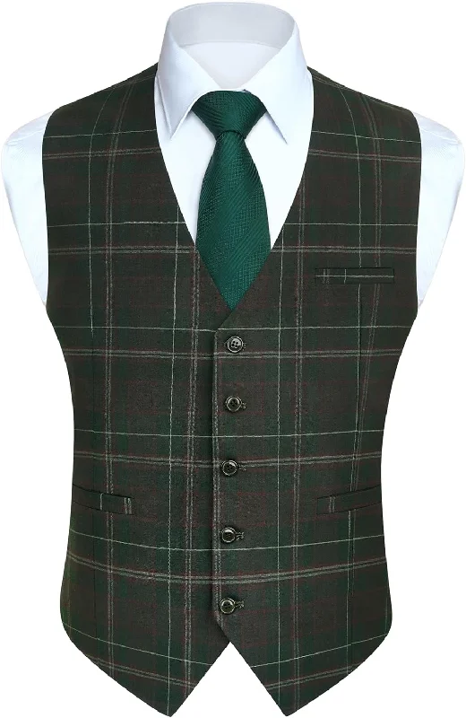 Plaid Slim Suit Vest - GREEN-5