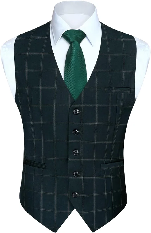 Plaid Slim Suit Vest - GREEN-6