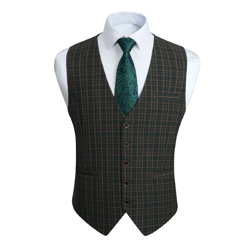 Plaid Slim Suit Vest - B9-GREEN/ORANGE