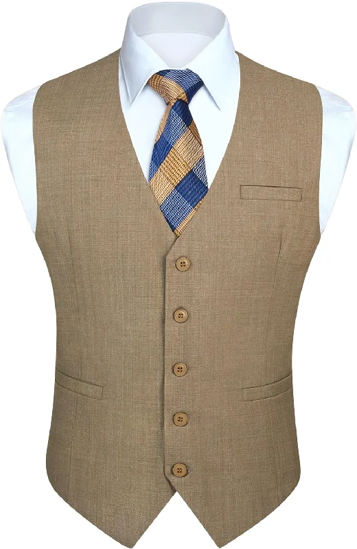 Solid Slim Suit Vest - KHAKI-6