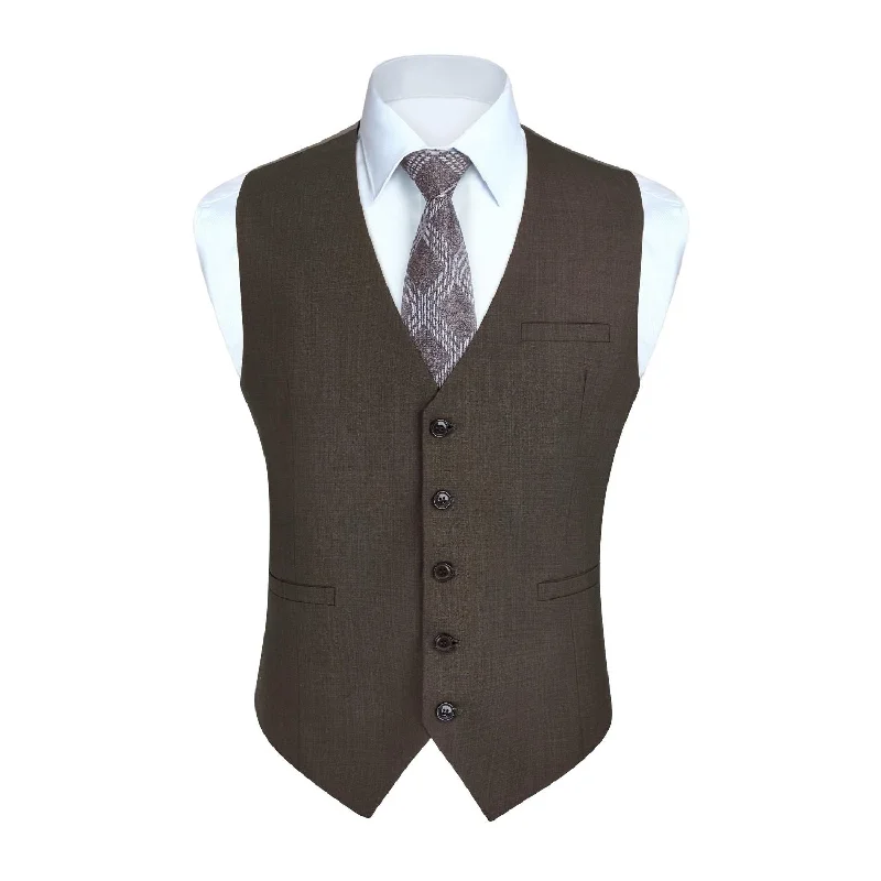 Solid Slim Suit Vest - LIGHT BROWN