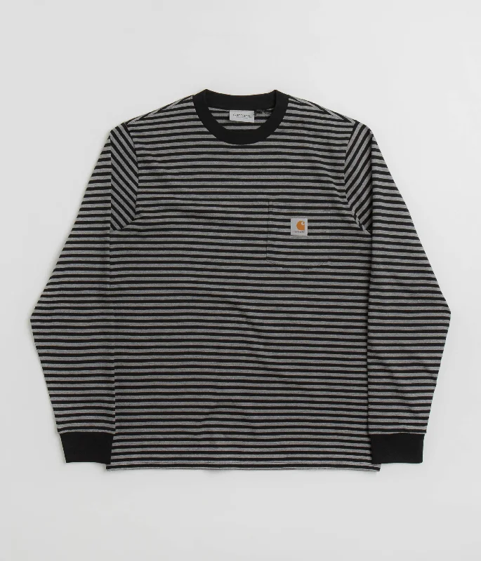 Carhartt Verner Pocket Long Sleeve T-Shirt - Verner Stripe / Black / Dark Grey Heather