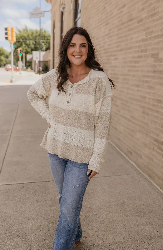 FIONA CREAM & NATURAL STRIPED SWEATER