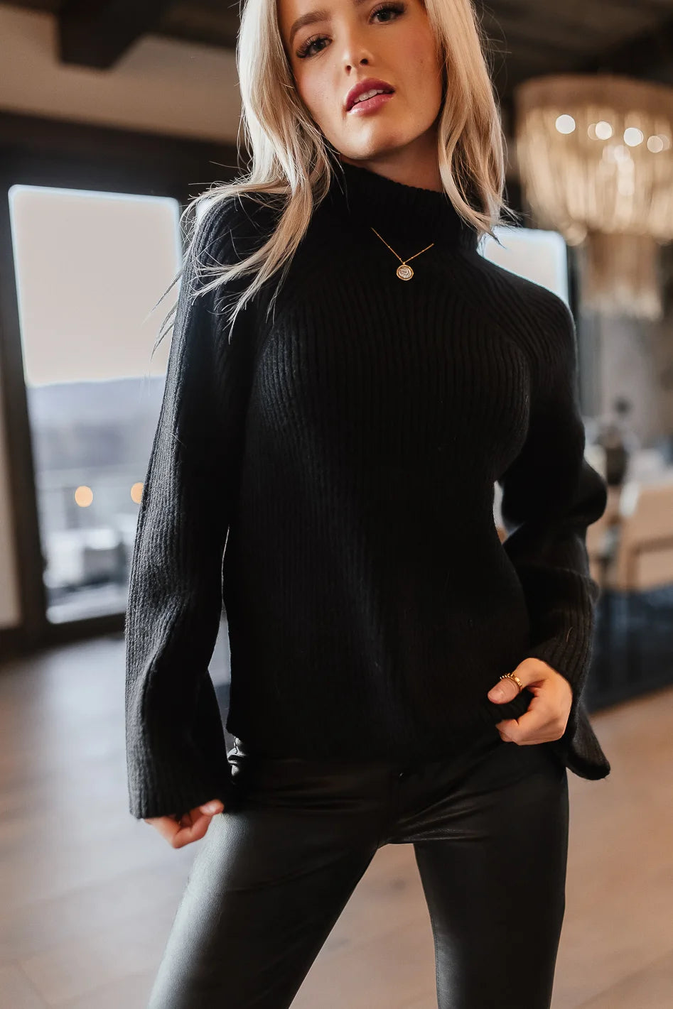 Paige Mock Neck Sweater in Black - FINAL SALE