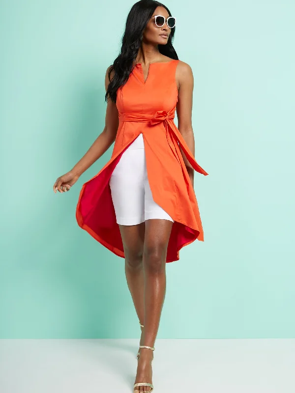 Colorblock Hi-Lo Poplin Maxi Shirt - 7th Avenue