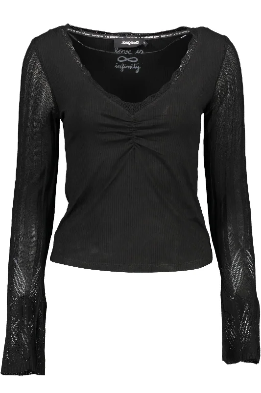 Desigual Chic V-Neck Lace Accent  Women's Shirt