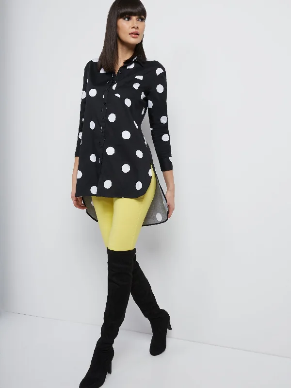 Dot-Print Poplin Hi-Lo Tunic Shirt - 7th Avenue