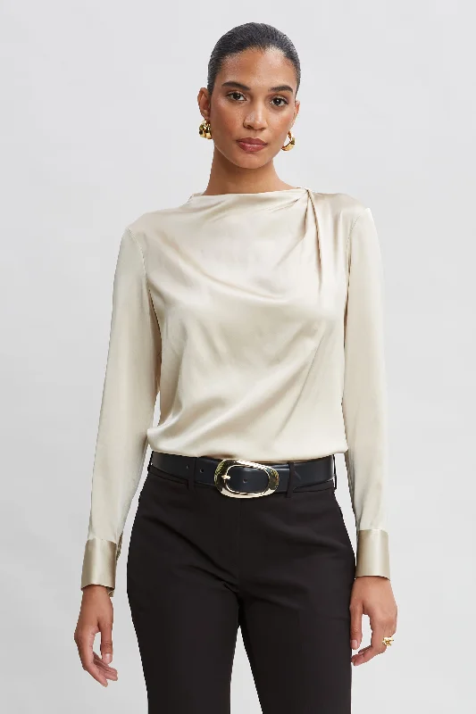 Silk Satin Draped Neck Shirt