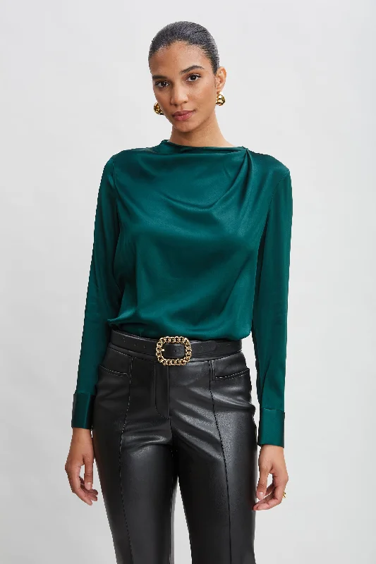 Silk Satin Draped Neck Shirt