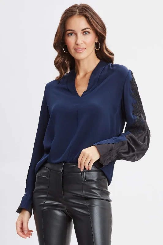 Lace Sleeve Silk Shirt