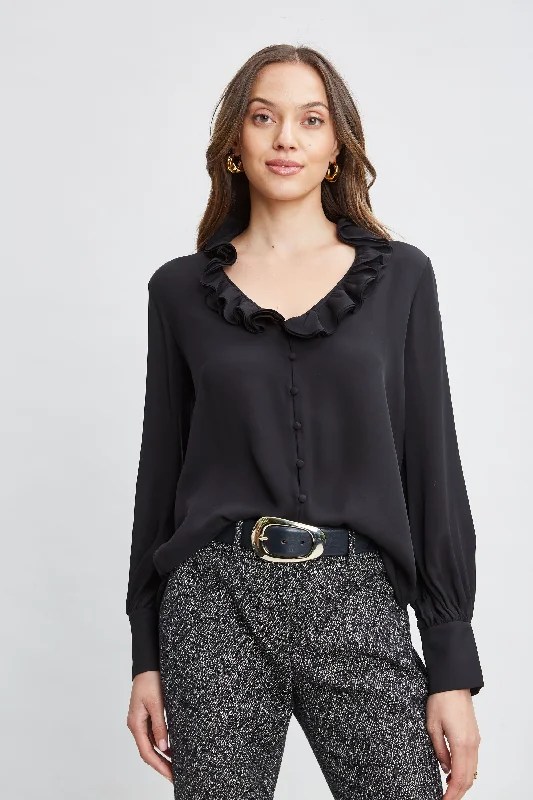 Silk Ruffle Neck Shirt