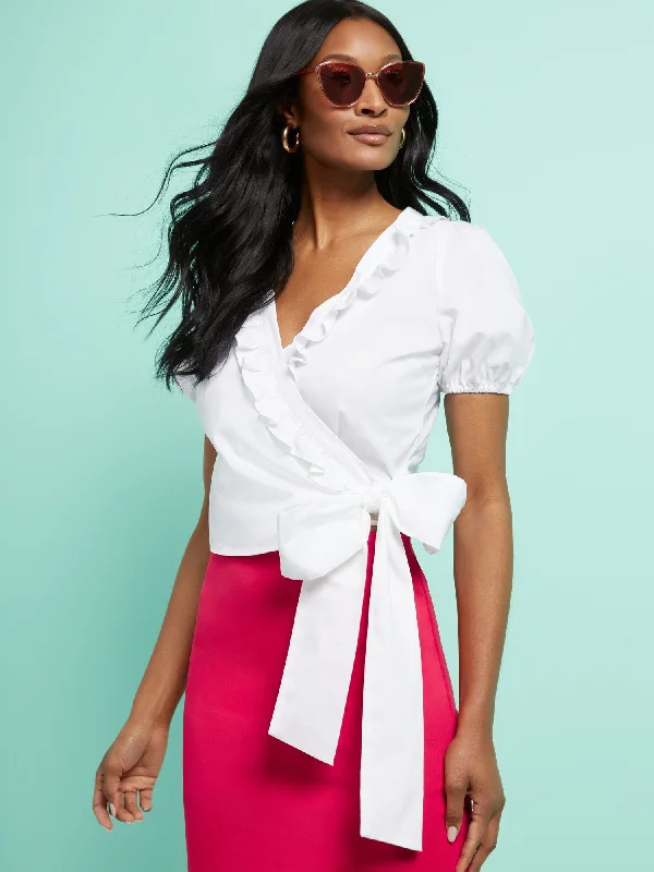 Ruffled Poplin Tie-Waist Shirt - 7th Avenue