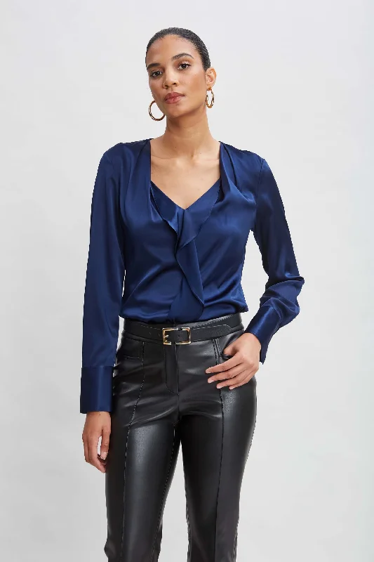 Silk Satin Contour Ruffle Shirt