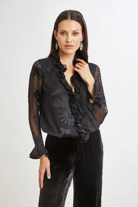 Floral Satin Burnout Blouson Shirt