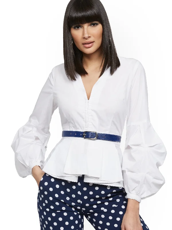 White Balloon-Sleeve Poplin Shirt