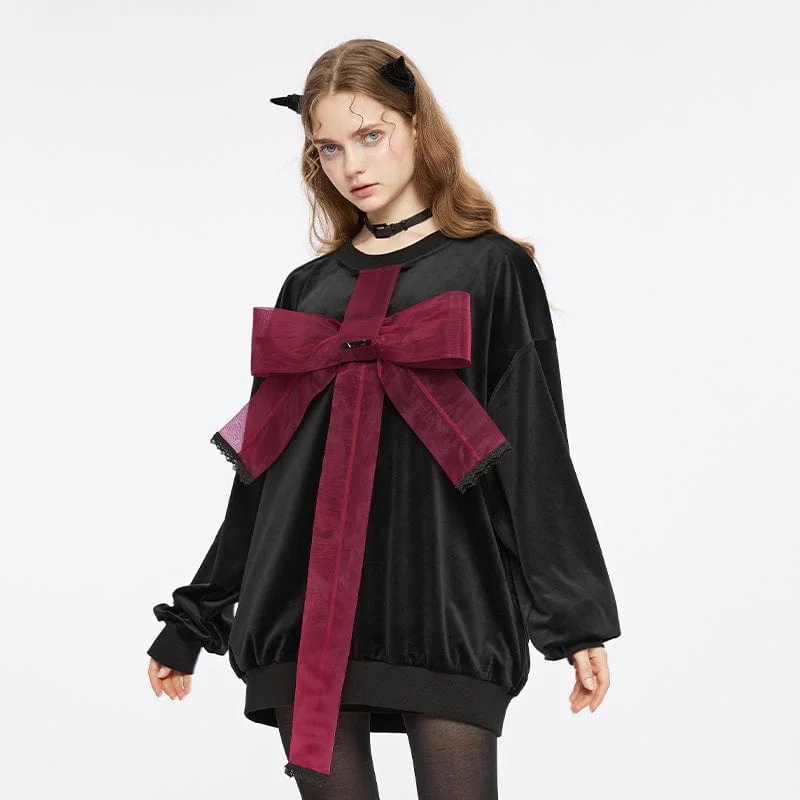 Women's Grunge Bowknot Velvet Shirt