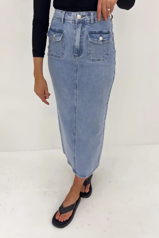 Caitlyn Denim Midi Skirt Blue