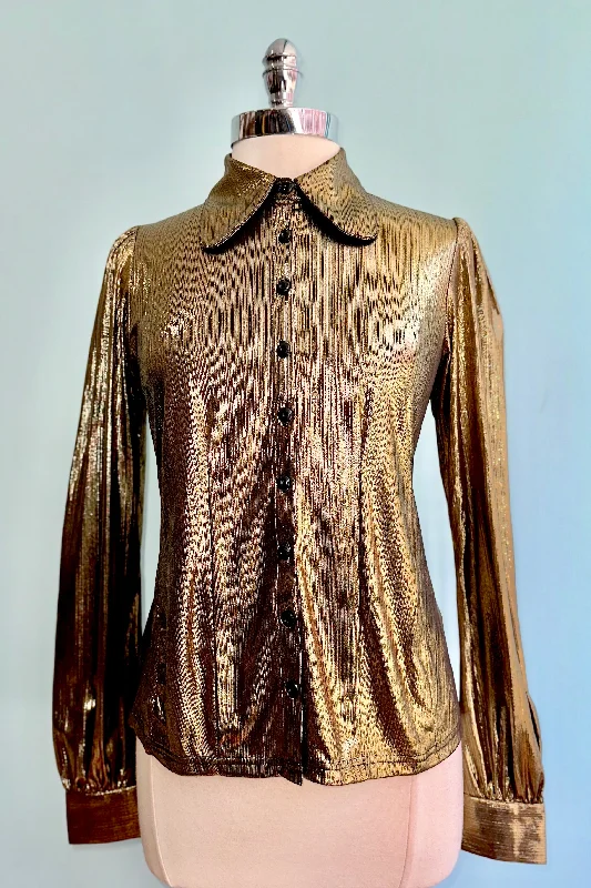 Gigi Gold Metallic Blouse by Hell Bunny