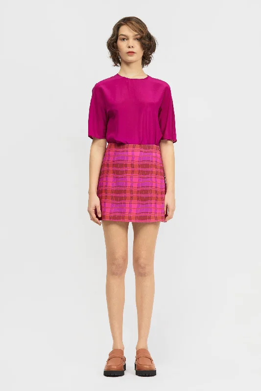 Hilden Skirt Pink Warped Check Print