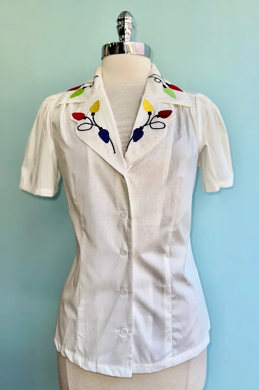 Holiday Lights Button Down Blouse in White