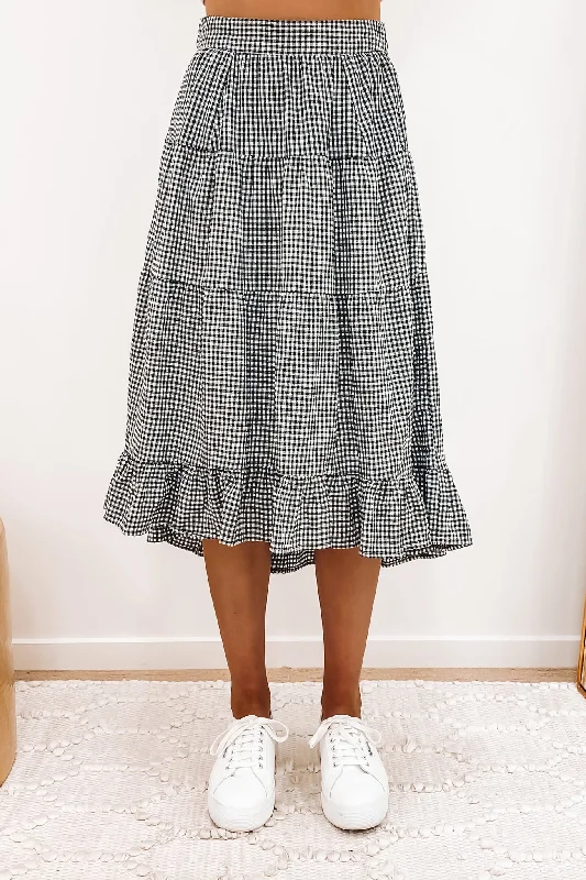 Palm Springs Midi Skirt Black Gingham