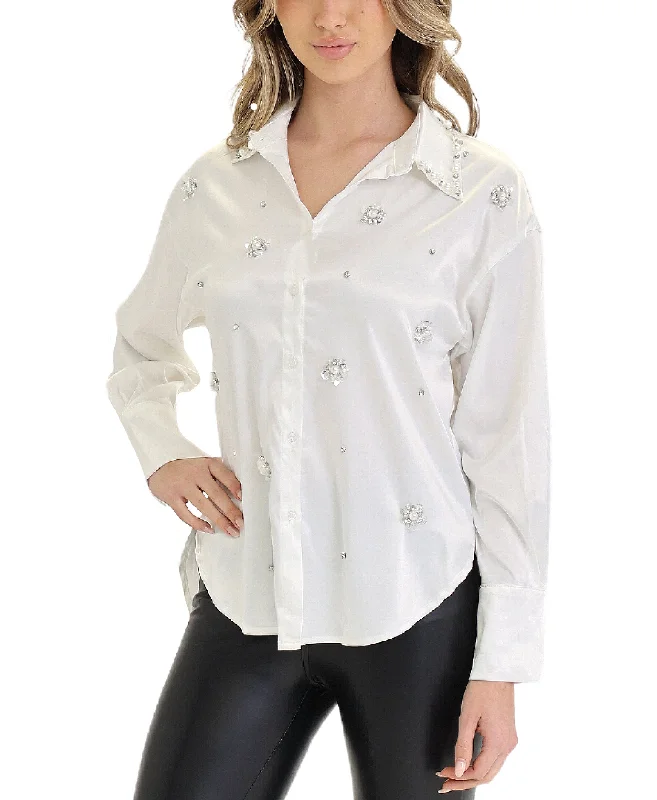 Satin Blouse w/ Sequin & Pearls