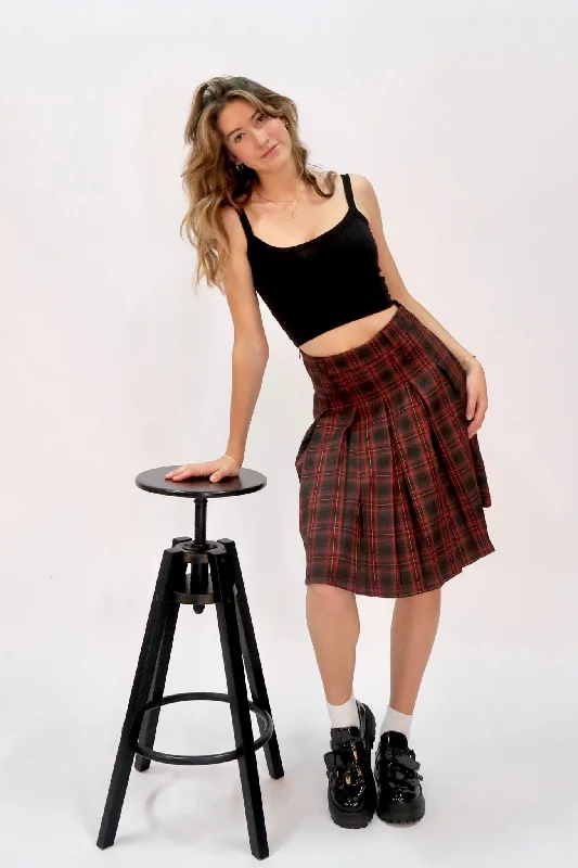 Vintage midi pleated skirt in red check