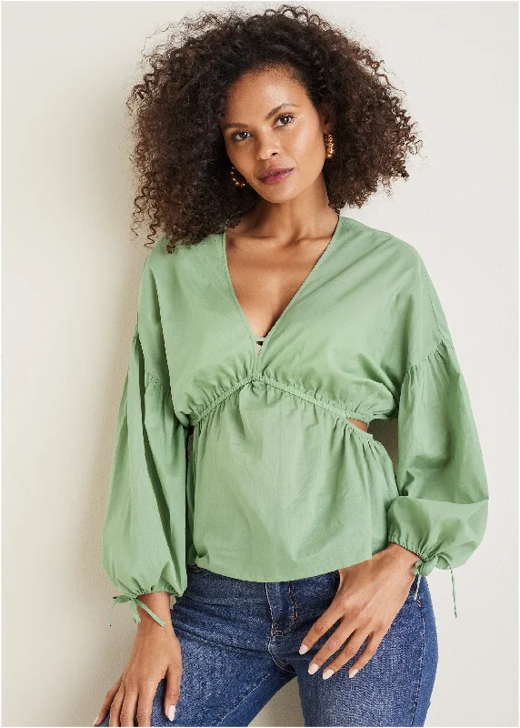 Voile Cut Out Blouse - Basil