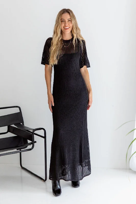 Airlie Crochet Maxi Dress - Black