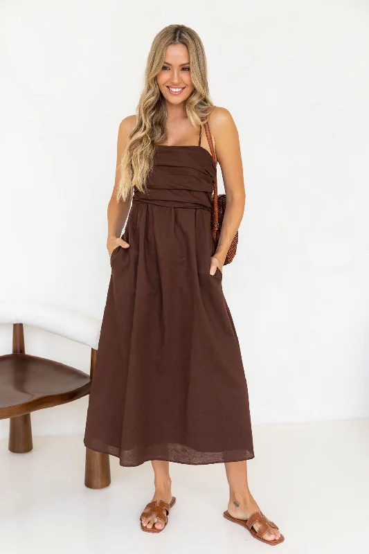 Ava Linen Midi Dress - Chocolate