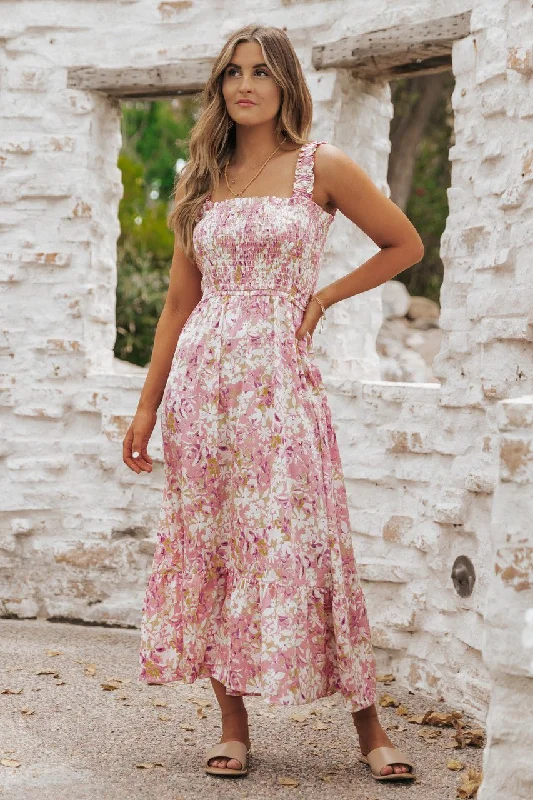 Caribbean Pink Floral Smocked Maxi Dress - FINAL SALE