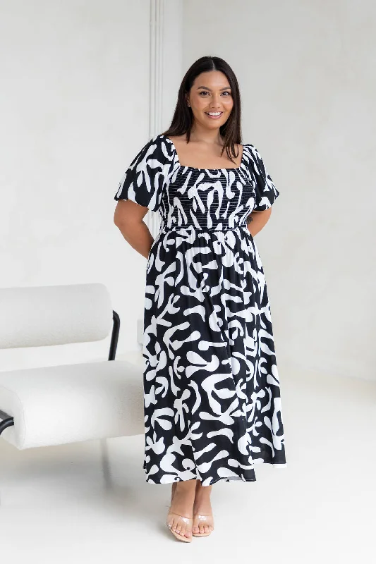 Isha Midi Dress - Black and White