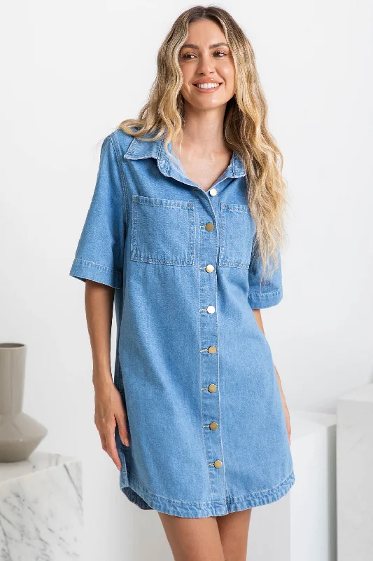 Tallow Relaxed-Fit Denim Mini Dress - Light Wash